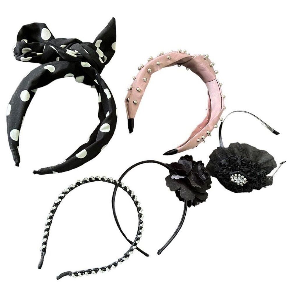 2/$15! Bundle of 5 Headbands Dress Up Black Blush Rhinestones Beads Mixed Set